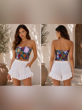 Billabong Keep It Simple Smocked Crop Top Size Large Floral Print